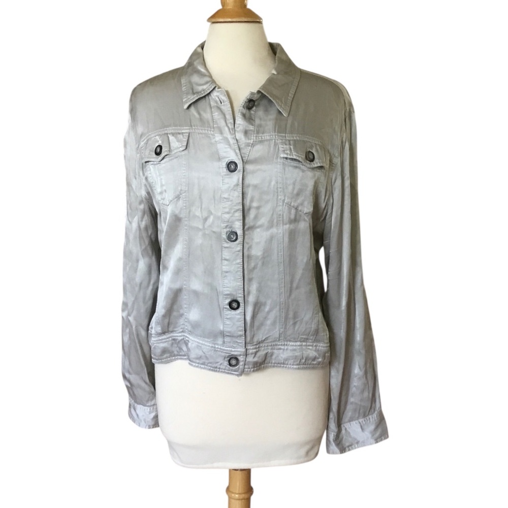 Hard Tail Forever Silver Satin Rayon Lightweight Jacket - Picture 2 of 9